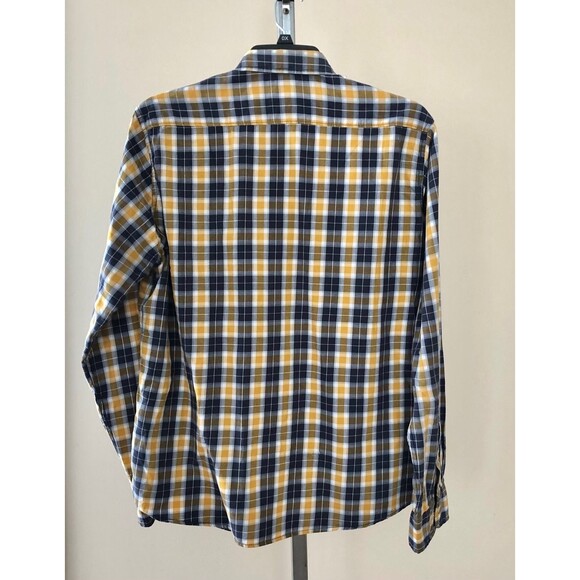 H&M T shirt men’s Size L Yellow/Blue/White Log Sleeves Collared Neck Button Down - Picture 4 of 5